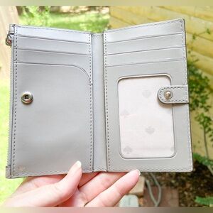 Kate Spade Grey Leather Wallet with ID Window, Zipper Coin & Credit Card Slots